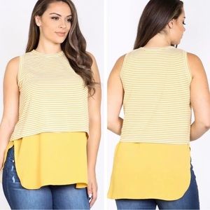 Mittoshop Mustard Striped Double Layered Tank Top size XL, 1X